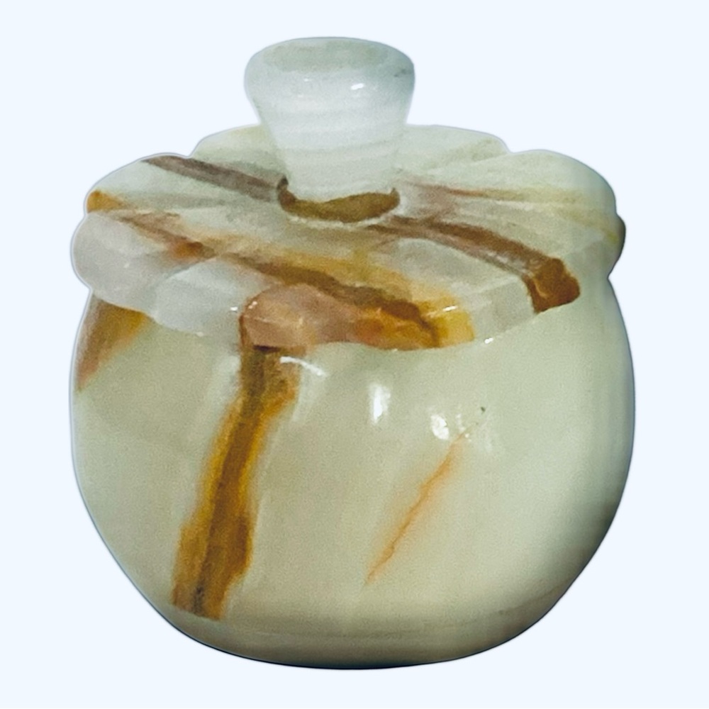 Vintage Mini Onyx Marble Trinket Box with Lid | Small Stone Jewelry Keepsake Jar